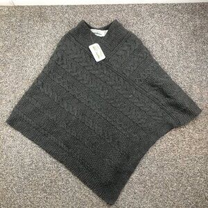 NWT Aran Crafts Poncho Wool Cable Knit Ireland Charcoal Gray Womens SZ M/L